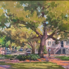 A Stroll in Columbia Square - Oil on Wood Board - 24.5" x 21.5"