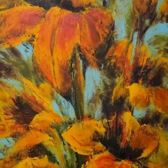 Lilies - Oil and Cold Wax on Craddled Wood Panel  - 30" x 15"