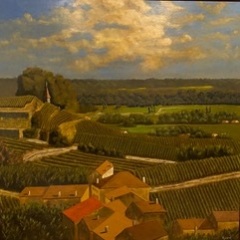 Red Tile Roof, St Emilion - Bordeaux -  Oil on Canvas - 40" x 40"