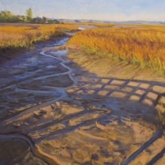 Distant Island Marsh Shadows - Oil on Linen Panel - 22" x 28"