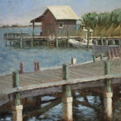 SOLD -Pier to the Boathouse - Oil on Canvas - 14" x 11"